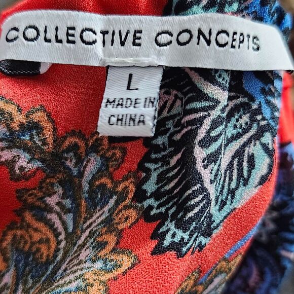 Collective Concepts Red Floral Sleeveless Blouse Tank Keyhole - Picture 3 of 4
